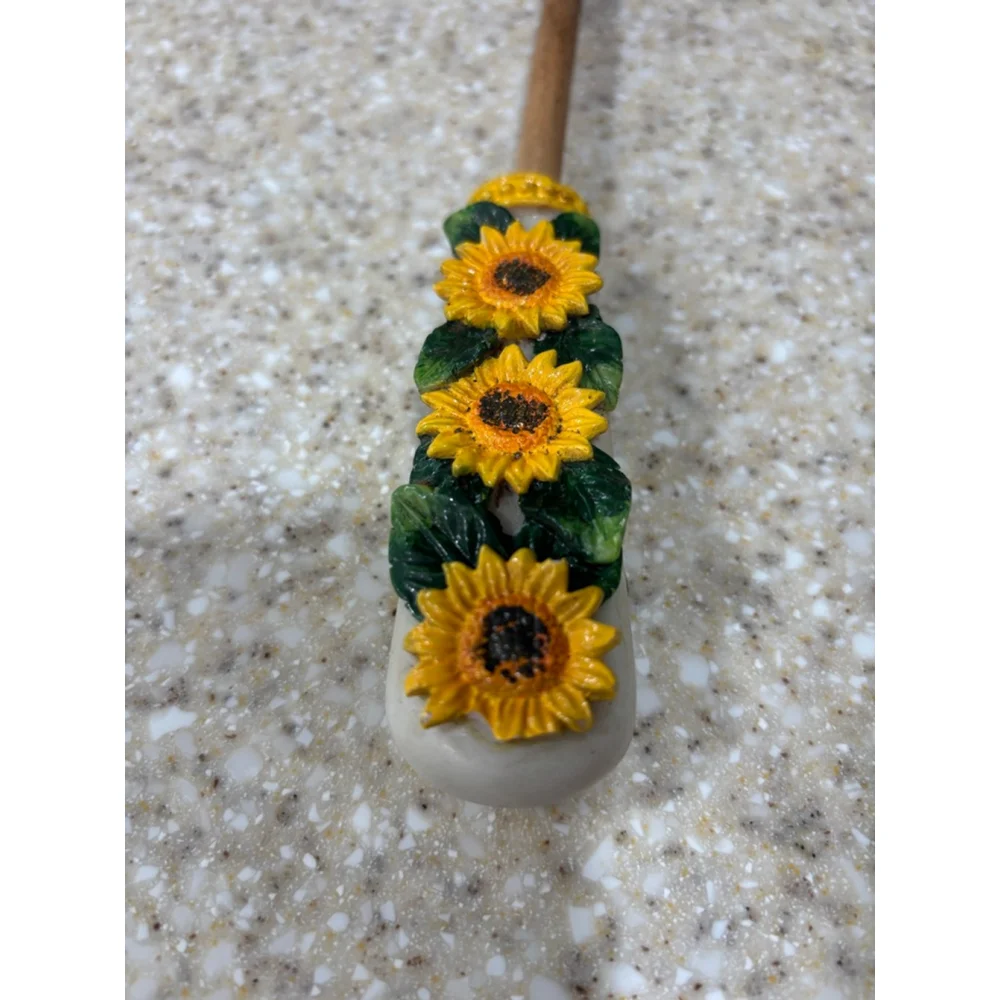 Sunflower Cooking Utensils Set of 4, Wood, Yellow Sunflower Handles One Size